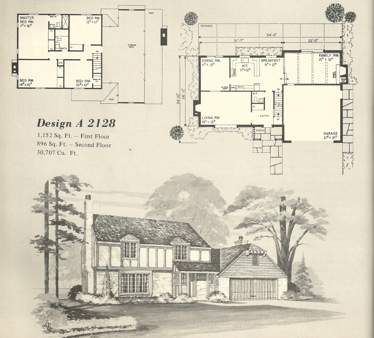 Vintage House Plans, 1970s homes, Tudor style