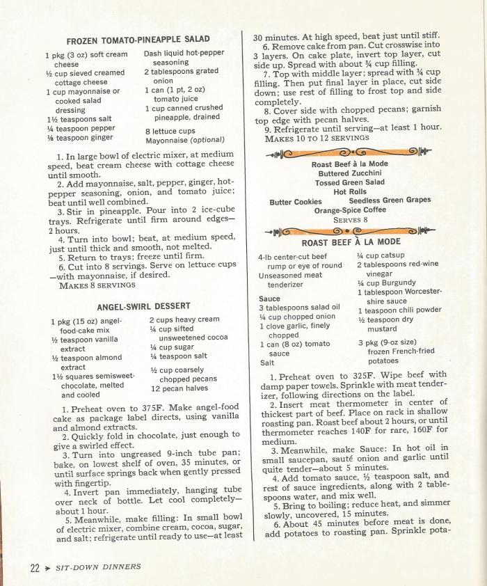 Vintage Recipes, 1960s Fancy Sit Down Meals Part 2