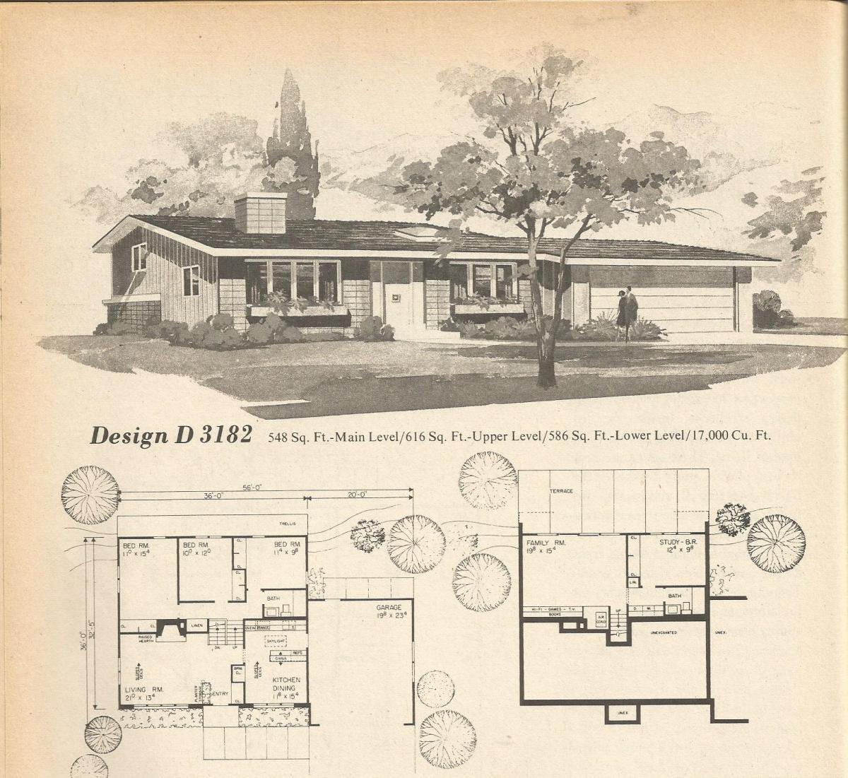 vintage house plans, mid century house plans,