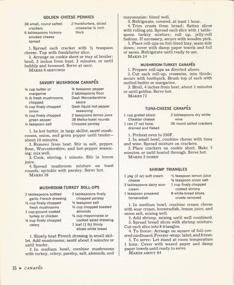 Vintage Recipes, 1960s Recipes, Canapes